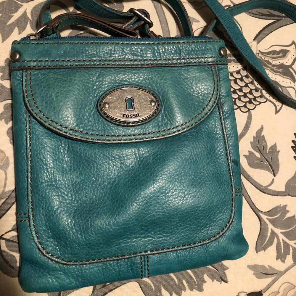 Teal Fossil crossbody purse